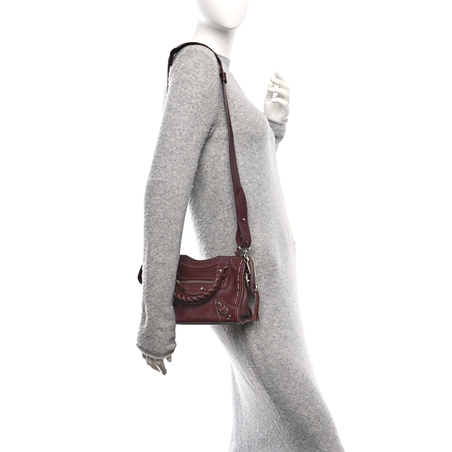 Calfskin Topstitch Classic Silver Hardware Mini City Rouge Lie De Vin