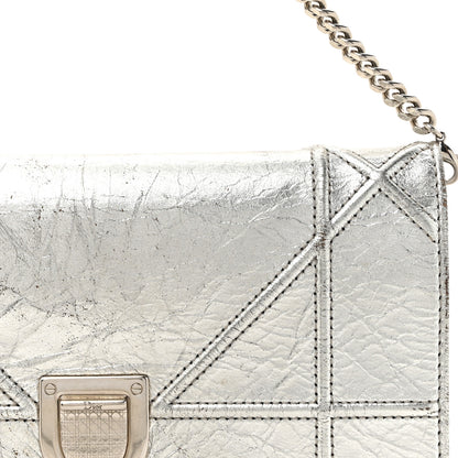 Christian Dior Metallic Crinkled Lambskin Diorama Croisiere Chain Wallet Silver 9 of 18