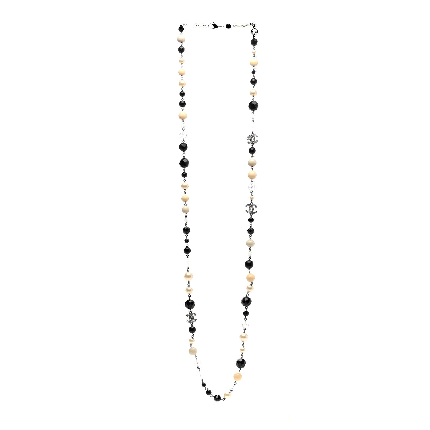 Chanel Pearl Crystal Bead CC Long Necklace Black 3 of 7