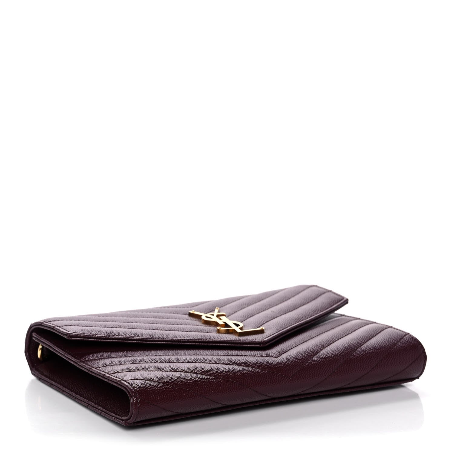 Saint Laurent Grain De Poudre Matelasse Chevron Monogram Envelope Clutch Rouge Legion 4 of 14