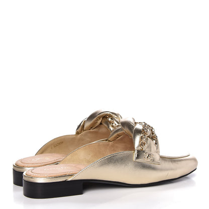 Chanel Metallic Lambskin Chain Braided Mules 37.5 Light Gold 4 of 9