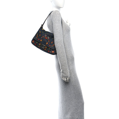 Fendi Denim Ricami Beaded Mama Baguette Blue 3 of 9