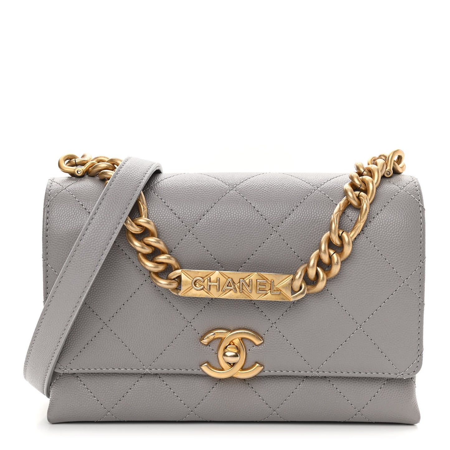 Caviar Quilted Mini Bracelet On Chain Flap Grey