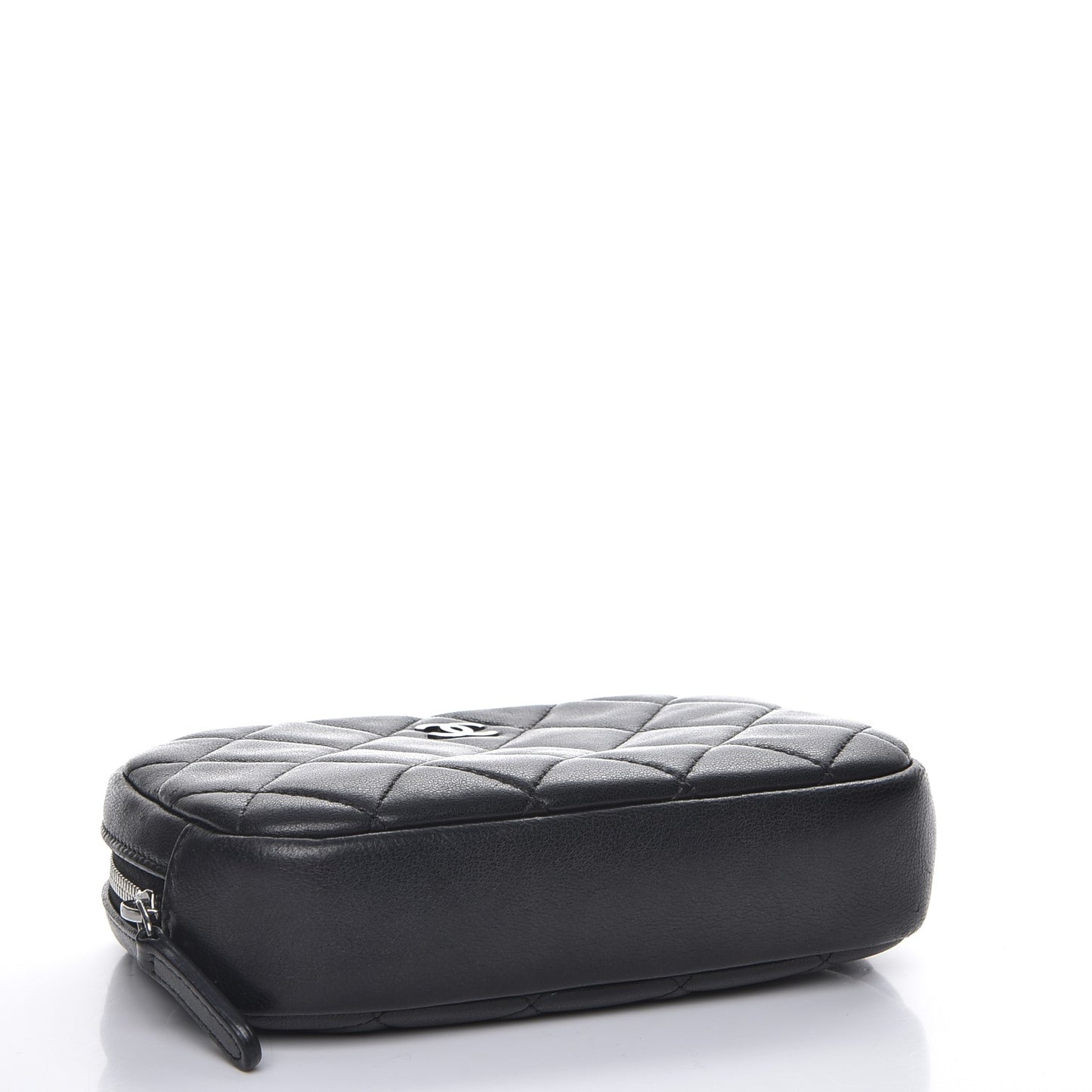 Lambskin Quilted Small Curvy Pouch Cosmetic Case Black