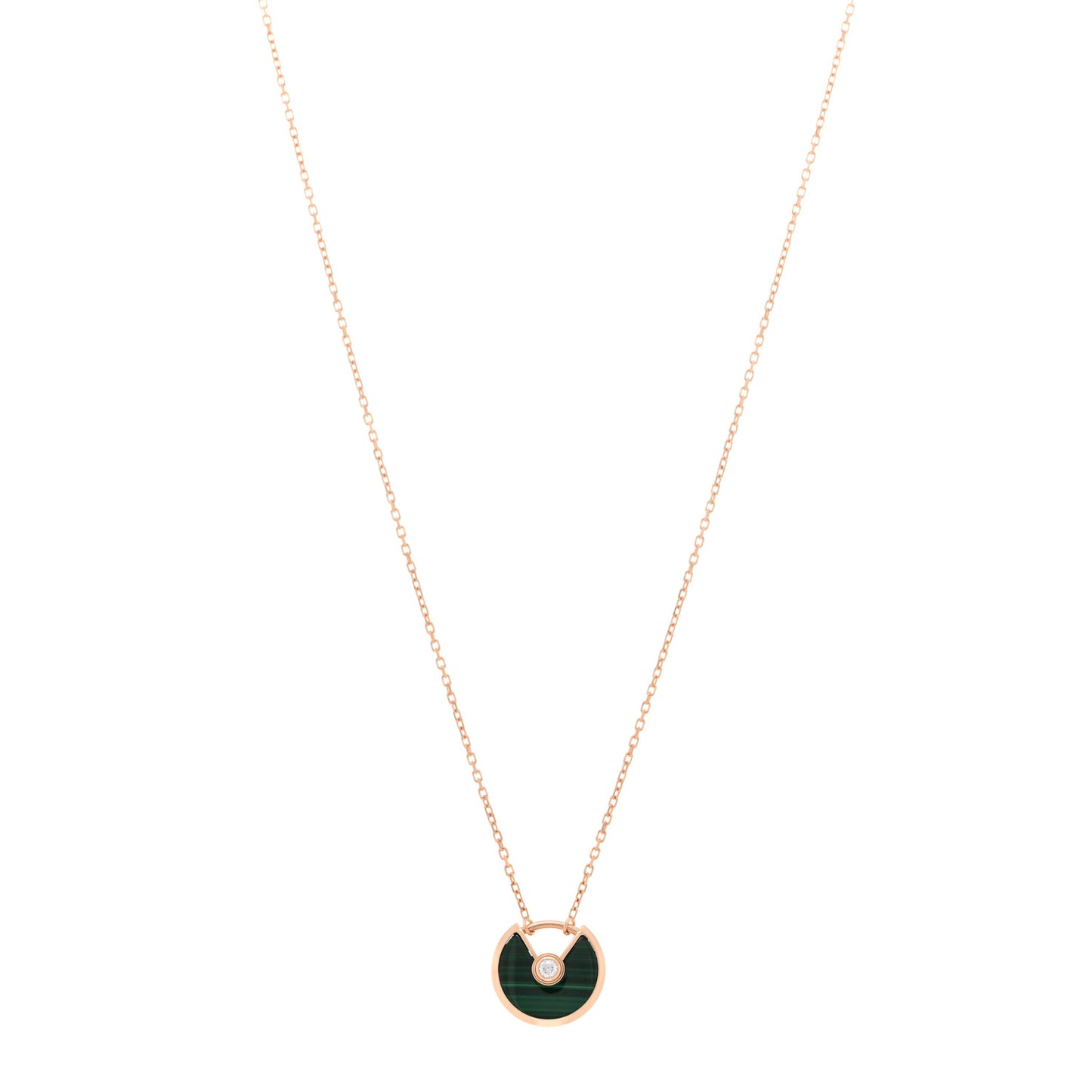18K Pink Gold Diamond Malachite XS Amulette de Cartier Pendant Necklace
