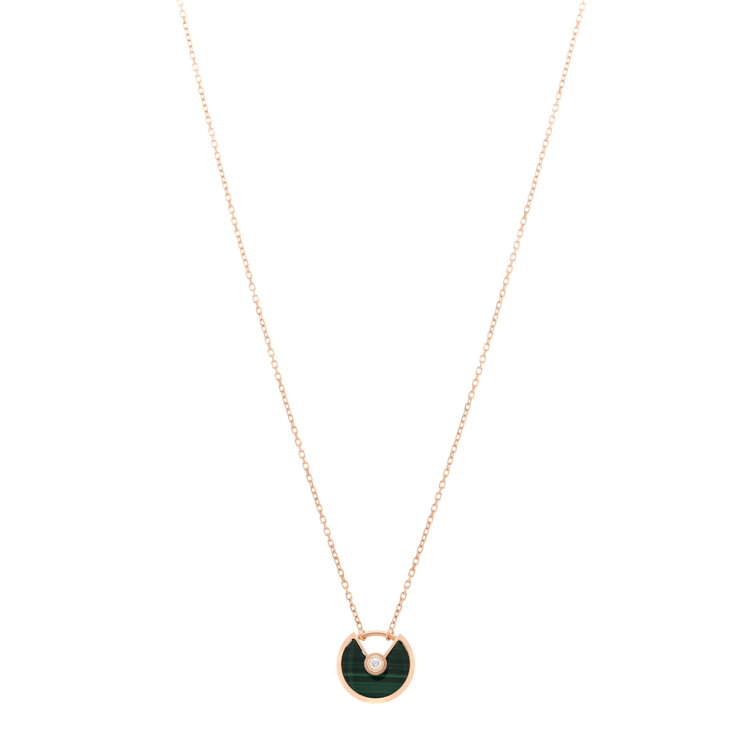 Cartier 18K Pink Gold Diamond Malachite XS Amulette de Cartier Pendant Necklace 1 of 5