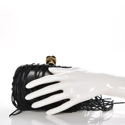 Alexander McQueen Calfskin Fringe Crystal Skull Box Clutch Black 2 of 7