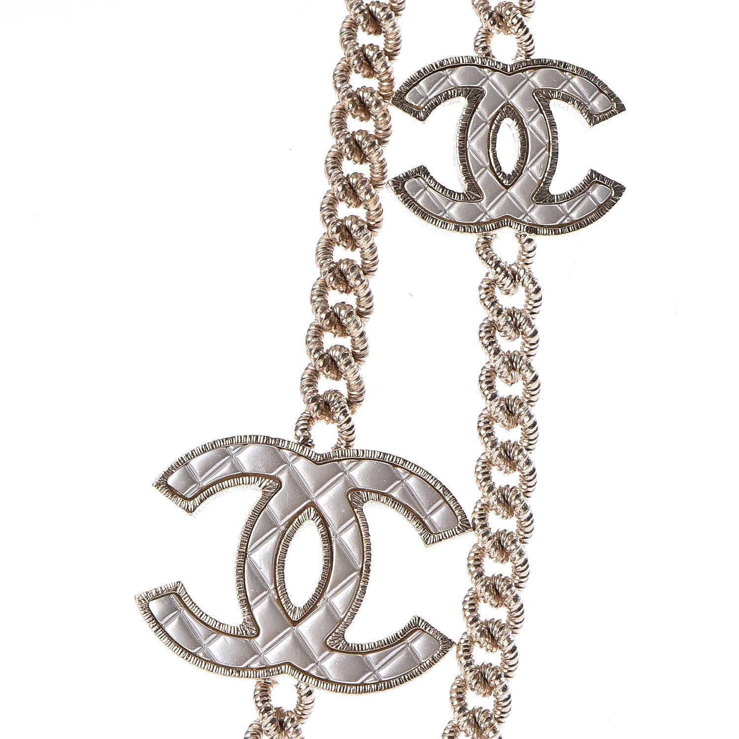 Chanel Quilted CC Long Chain Necklace Gold Pearly White 4 of 7