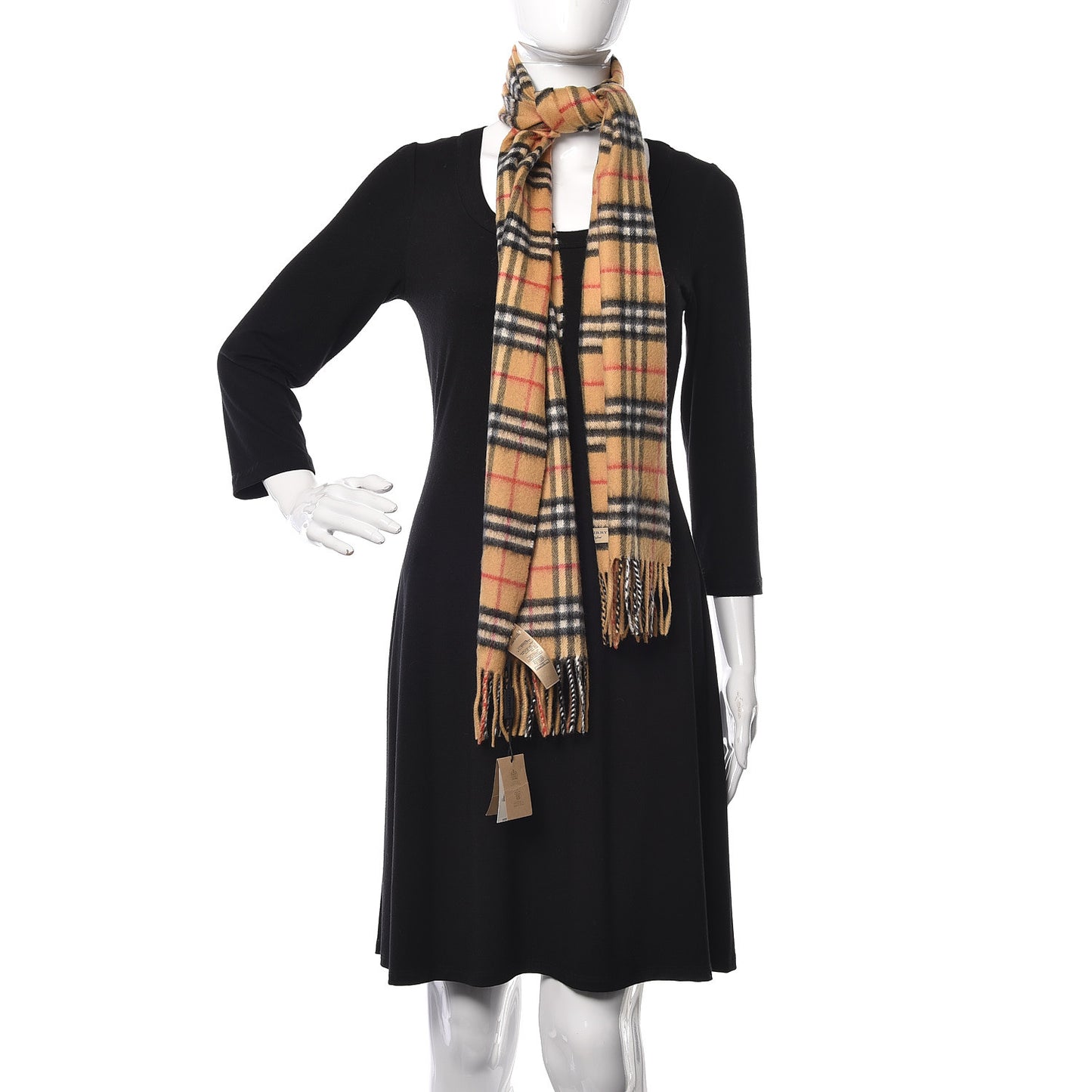 Cashmere Vintage Check Fringe Scarf Antique Yellow