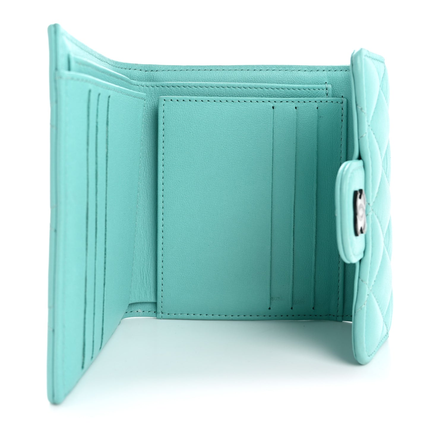 Lambskin Quilted Compact Flap Wallet Turquoise