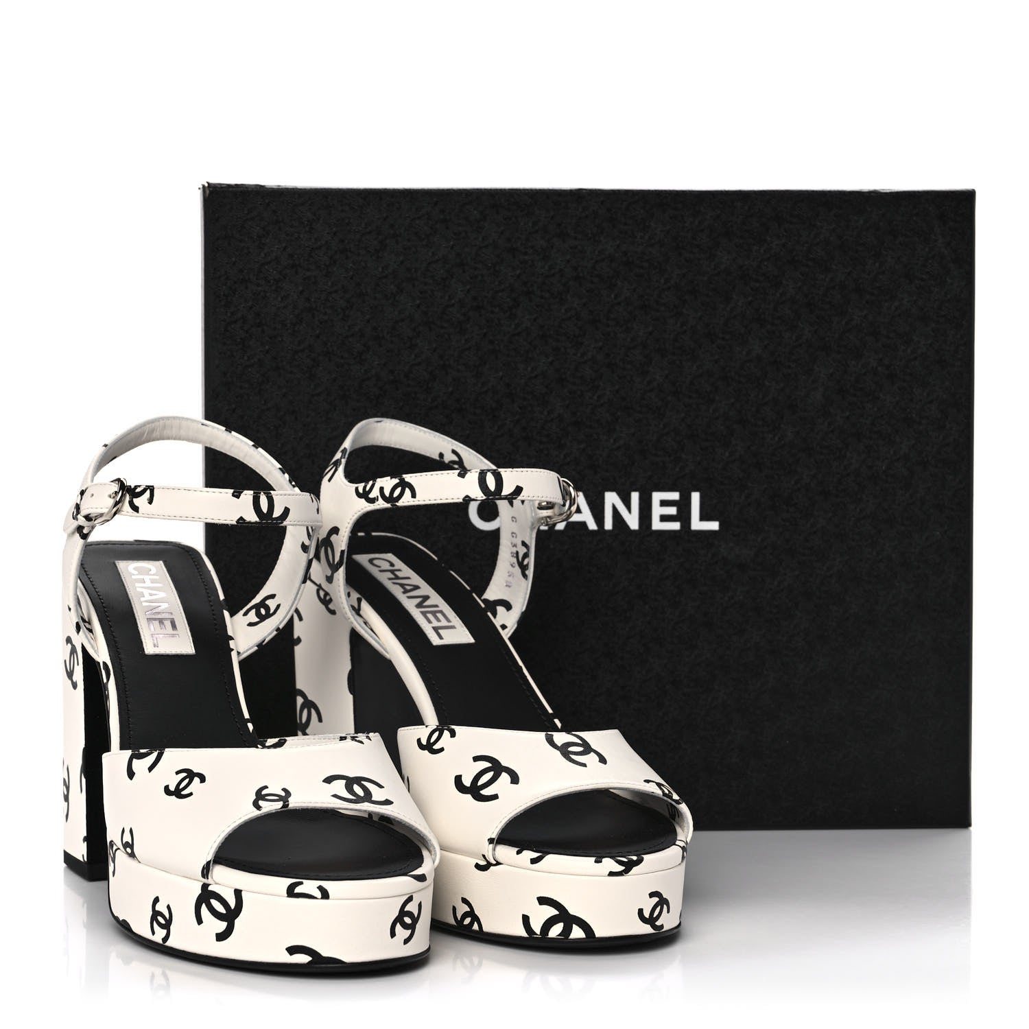 Chanel Printed Lambskin CC Platform Sandals 41 White Black 9 of 9