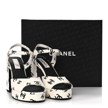 Chanel Printed Lambskin CC Platform Sandals 41 White Black 9 of 9