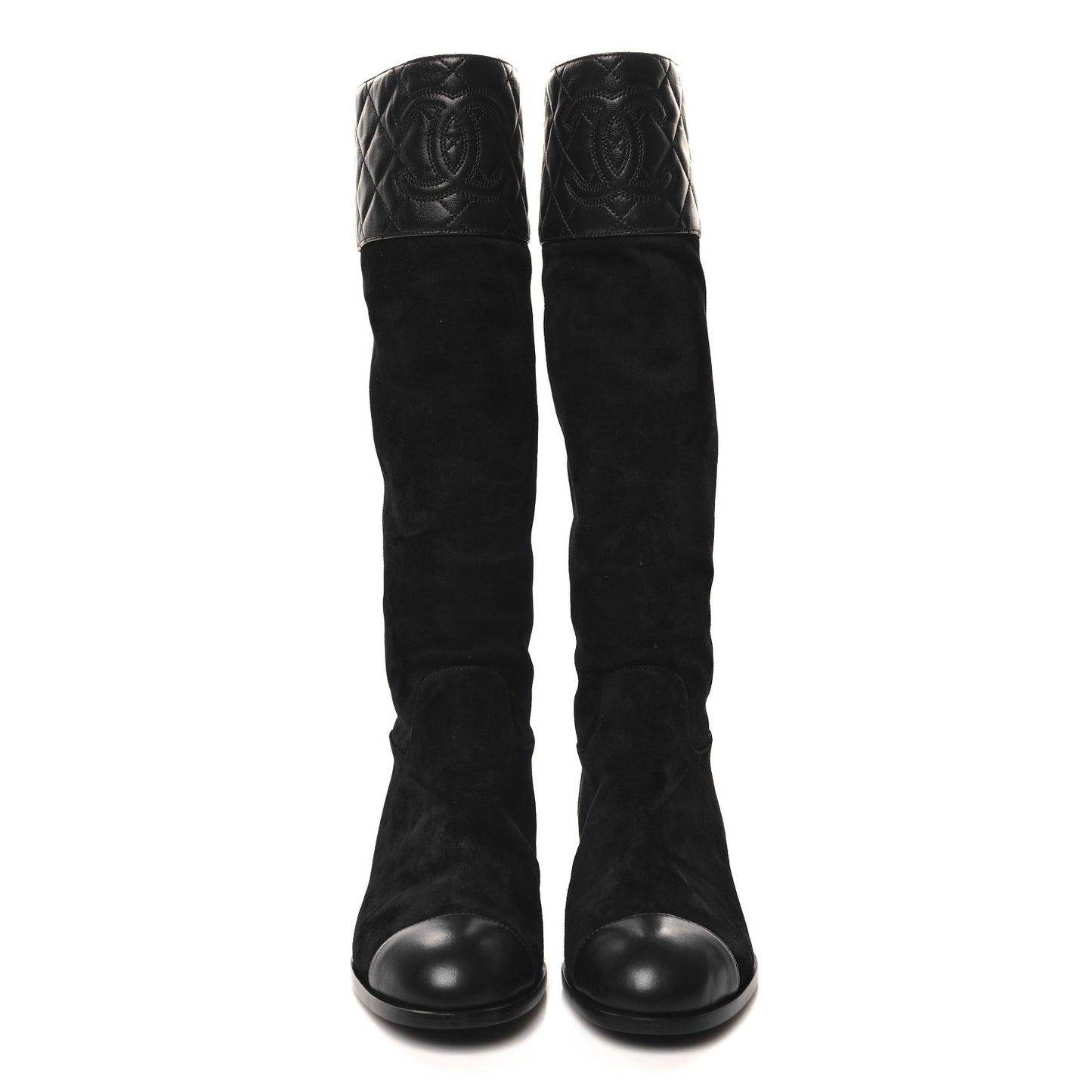 Suede Calfskin Lambskin Quilted Knee High Boots 37 Black