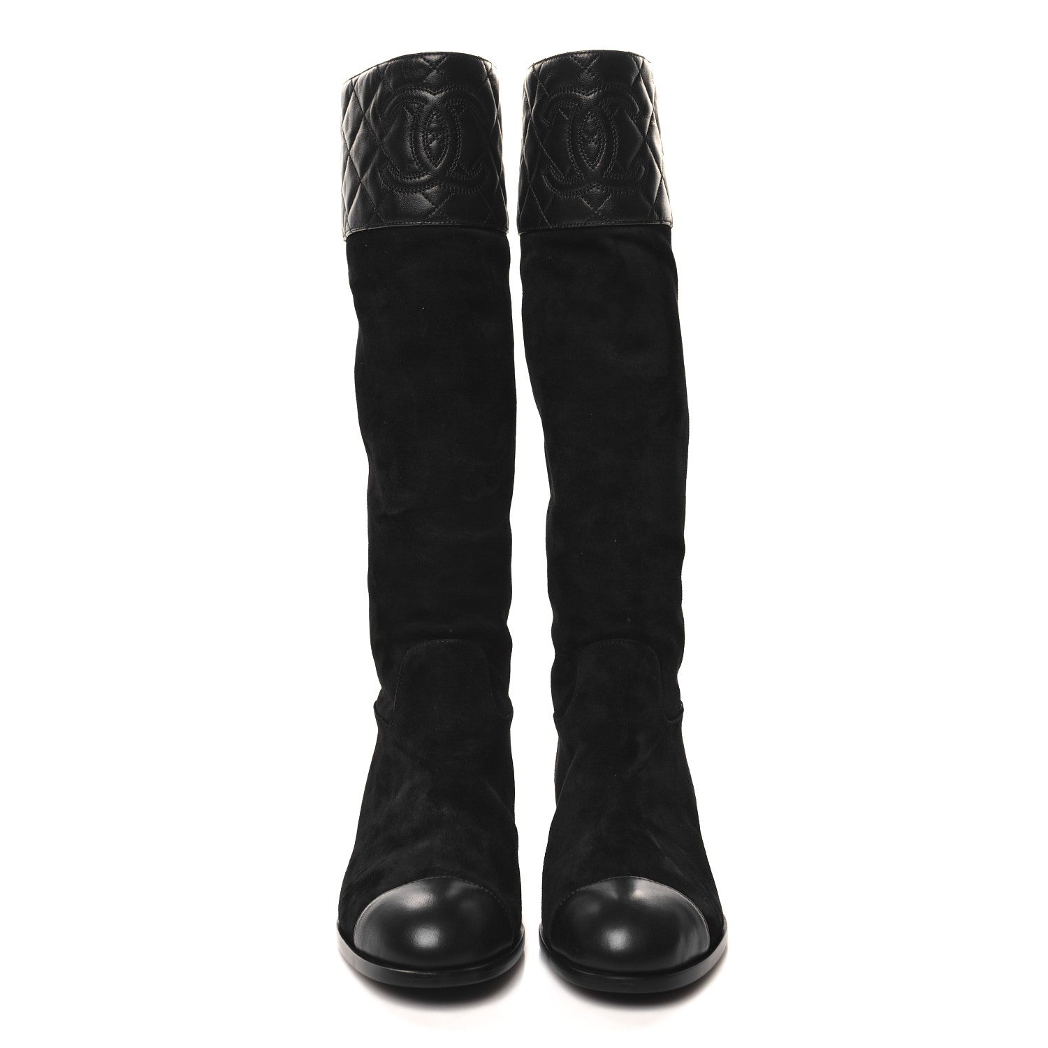 Chanel Suede Calfskin Lambskin Quilted Knee High Boots 37 Black 2 of 8