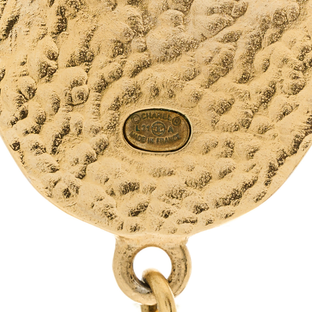 Crystal Pearl Crown CC Drop Earrings Gold