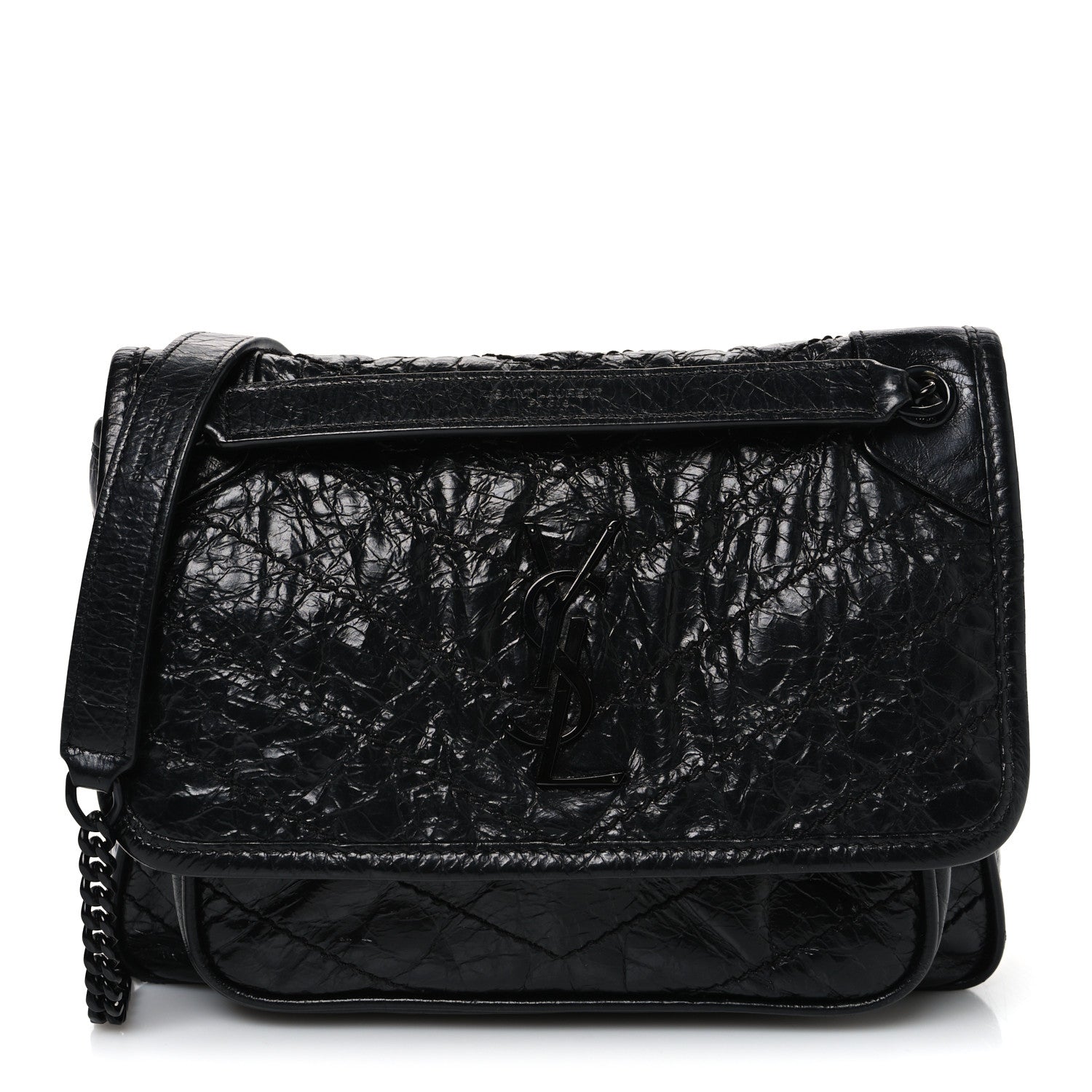 Saint Laurent Crinkled Calfskin Matelasse Monogram Baby Niki Chain Satchel Black 1 of 10