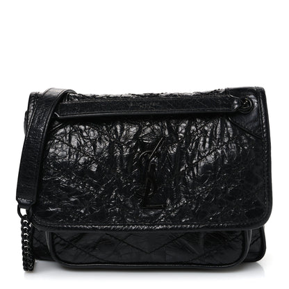 Saint Laurent Crinkled Calfskin Matelasse Monogram Baby Niki Chain Satchel Black 1 of 10