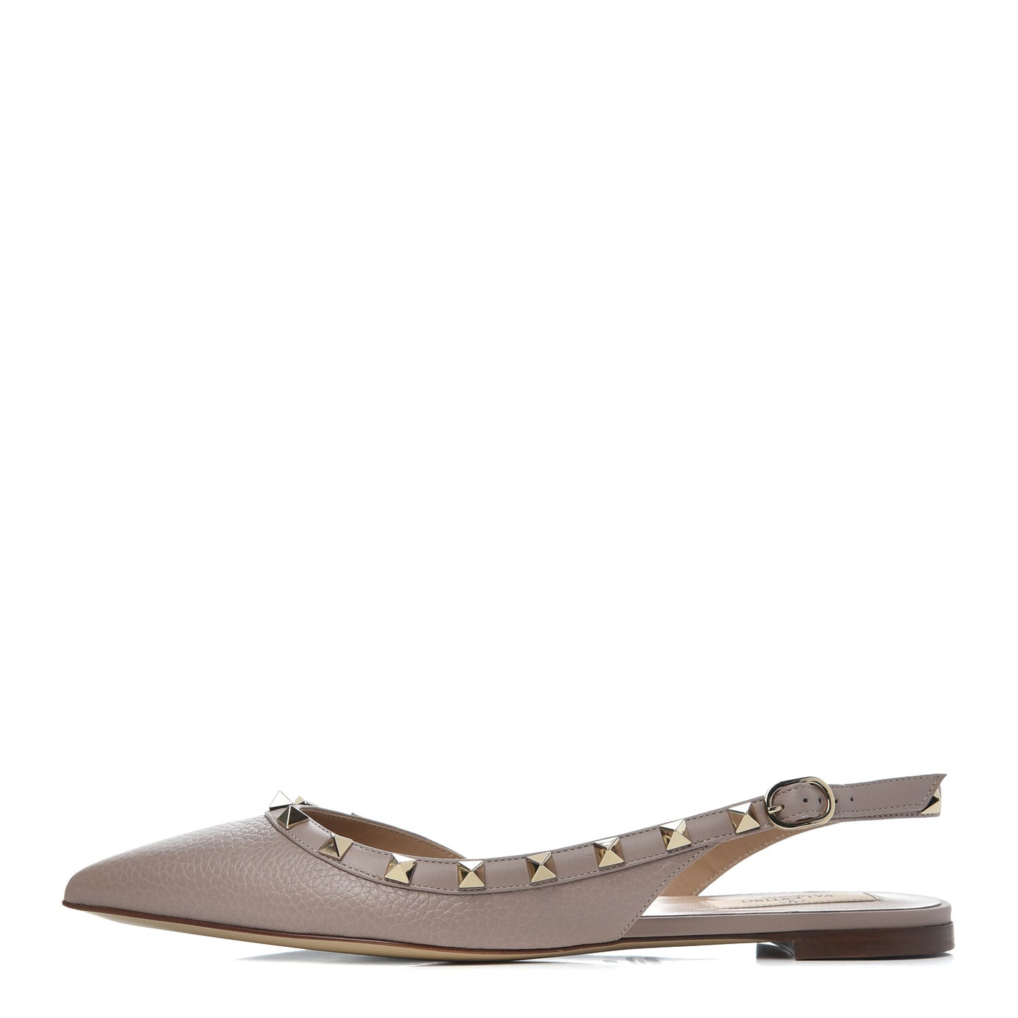 Pebbled Calfskin Rockstud Slingback Flats 38 Poudre