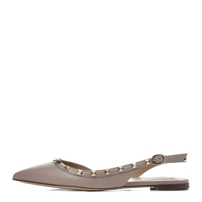 Valentino Garavani Pebbled Calfskin Rockstud Slingback Flats 38 Poudre 1 of 16