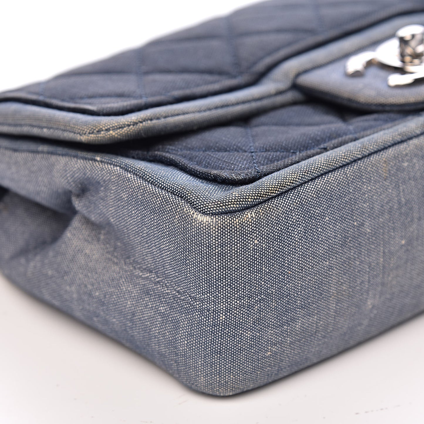 Denim Quilted Small Medallion Flap Blue
