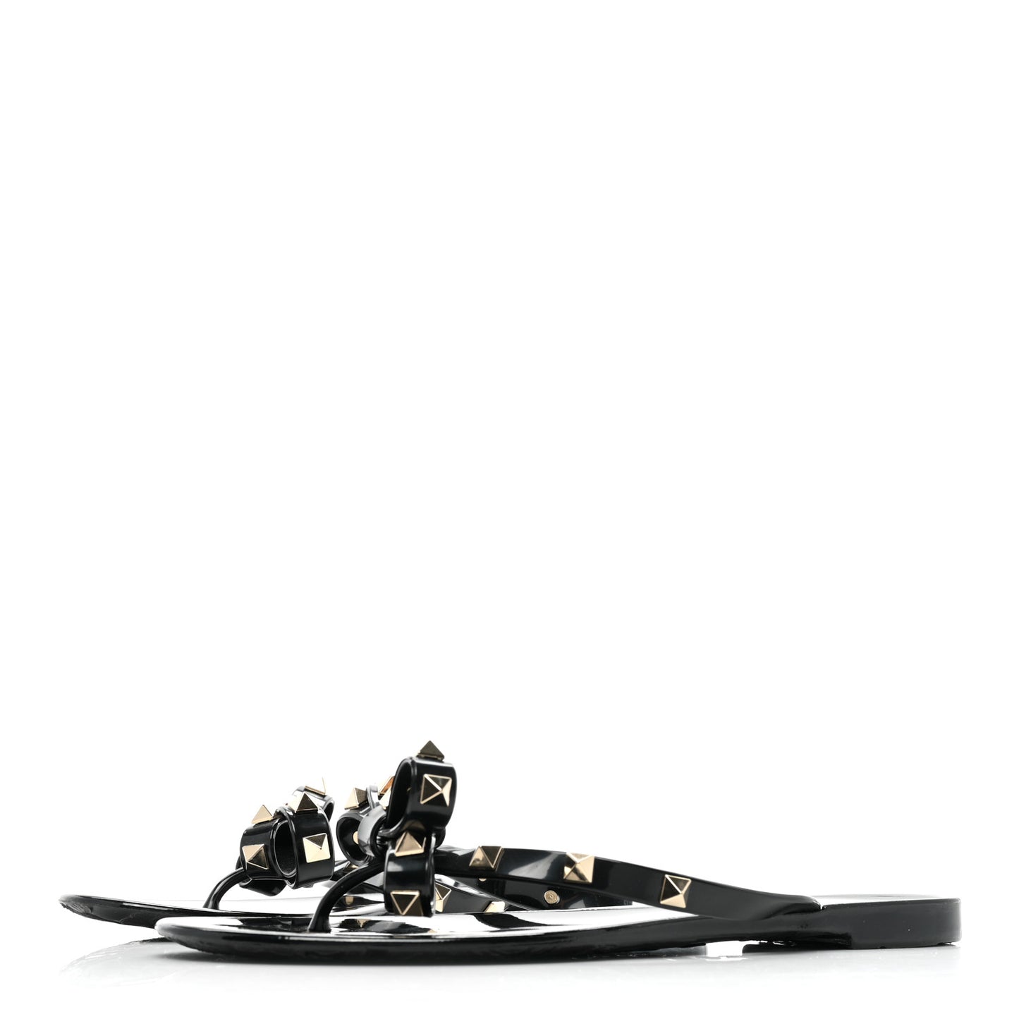 PVC Jelly Rockstud Bow Thong Sandals 38 Black