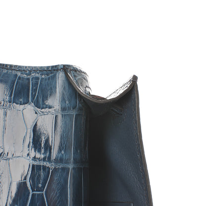 Hermes Shiny Niloticus Crocodile Kelly Cut Pochette Blue Jean 37 of 38