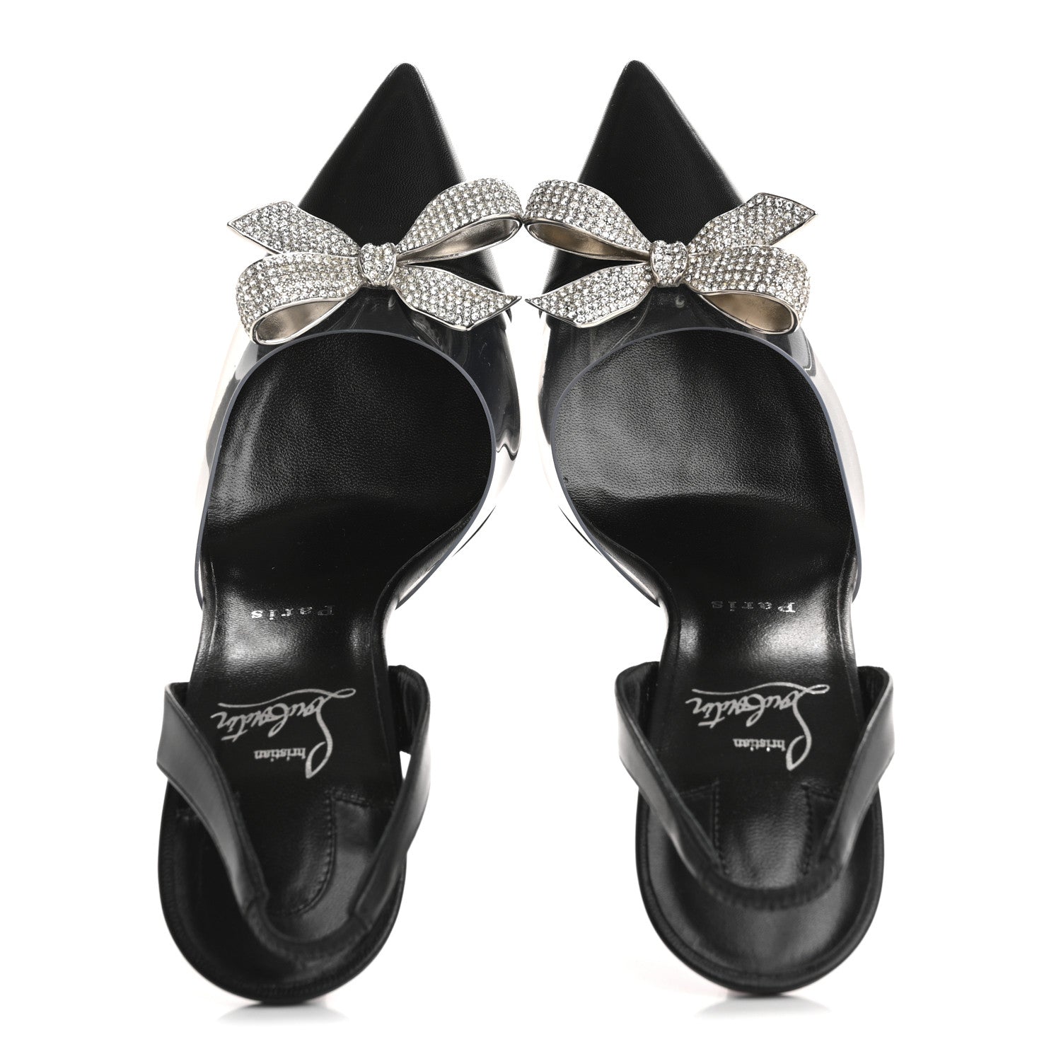 Christian Louboutin Satin Crystal PVC Astrinodo 100 Slingback Sandals 40 Black 2 of 10