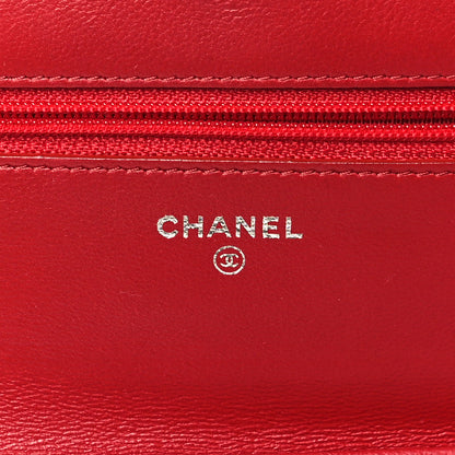 Chanel Lambskin Quilted Wallet On Chain WOC Red 6 of 10