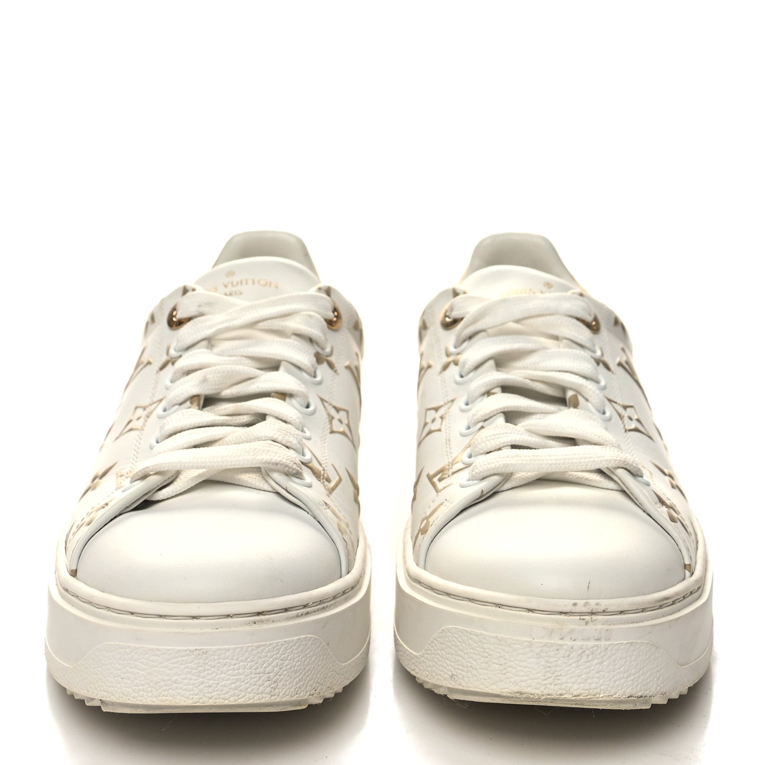 Louis Vuitton Calfskin Monogram Debossed Time Out Sneakers 40 Gold 2 of 9