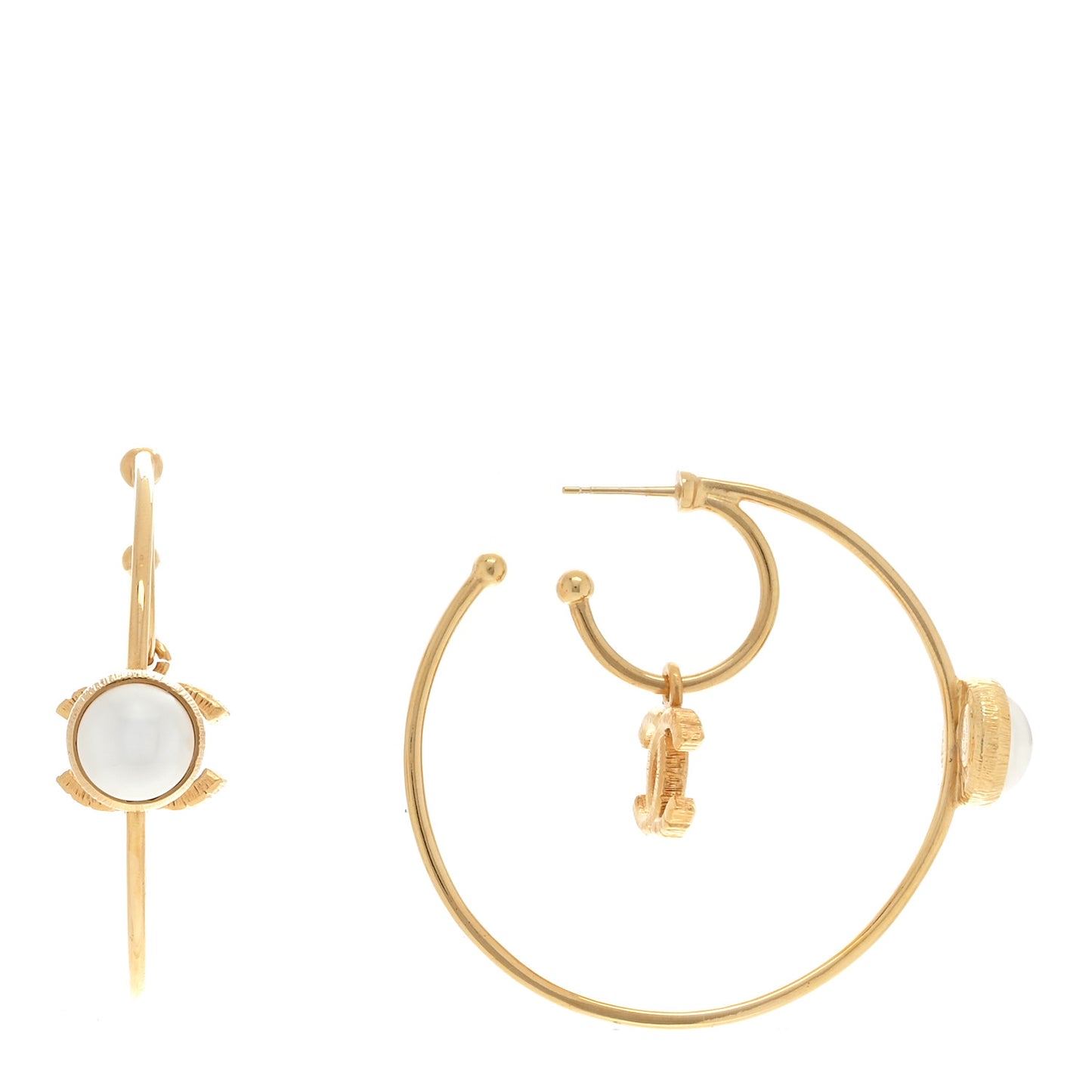 Pearl CC Tags Hoop Earrings Gold