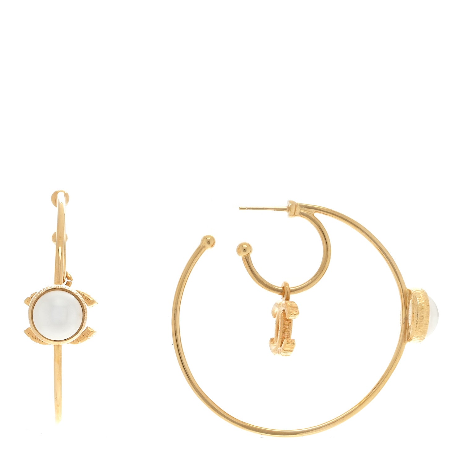 Chanel Pearl CC Tags Hoop Earrings Gold 1 of 4