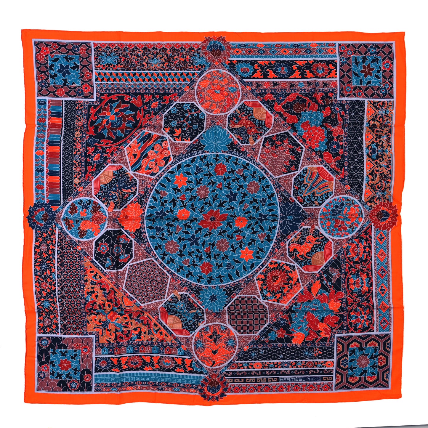 Cashmere Silk Collections Imperiales Shawl 140 Orange Bleu Brique