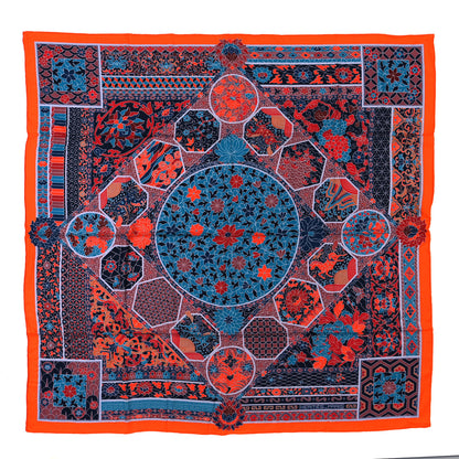Hermes Cashmere Silk Collections Imperiales Shawl 140 Orange Bleu Brique 1 of 3