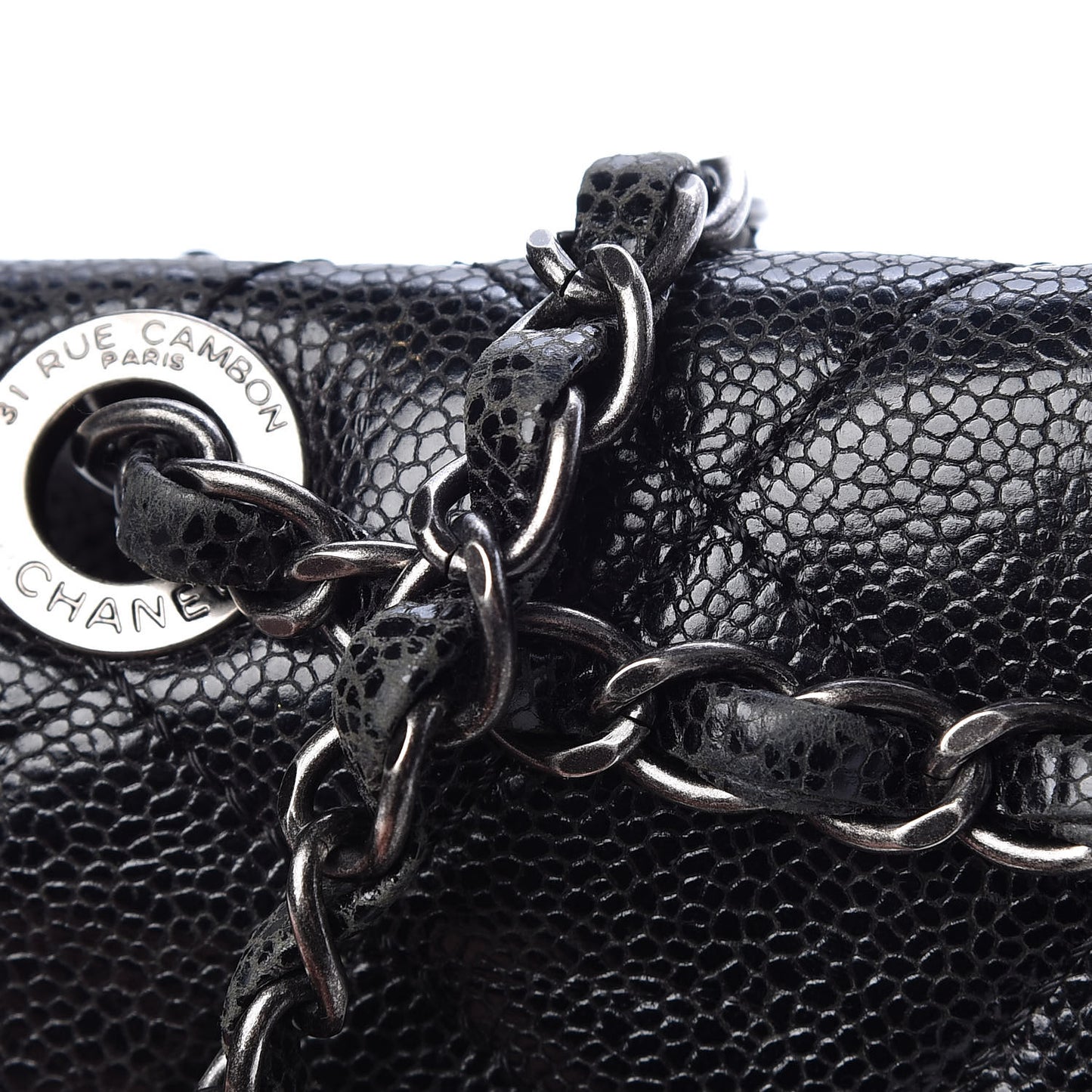 Crumpled Grained Calfskin Medium CC Crave Flap Black