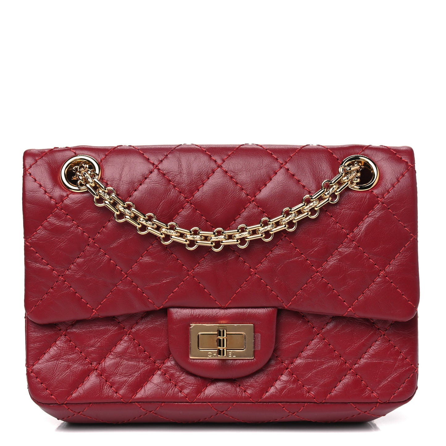 Aged Calfskin Quilted 2.55 Reissue Mini Flap Red