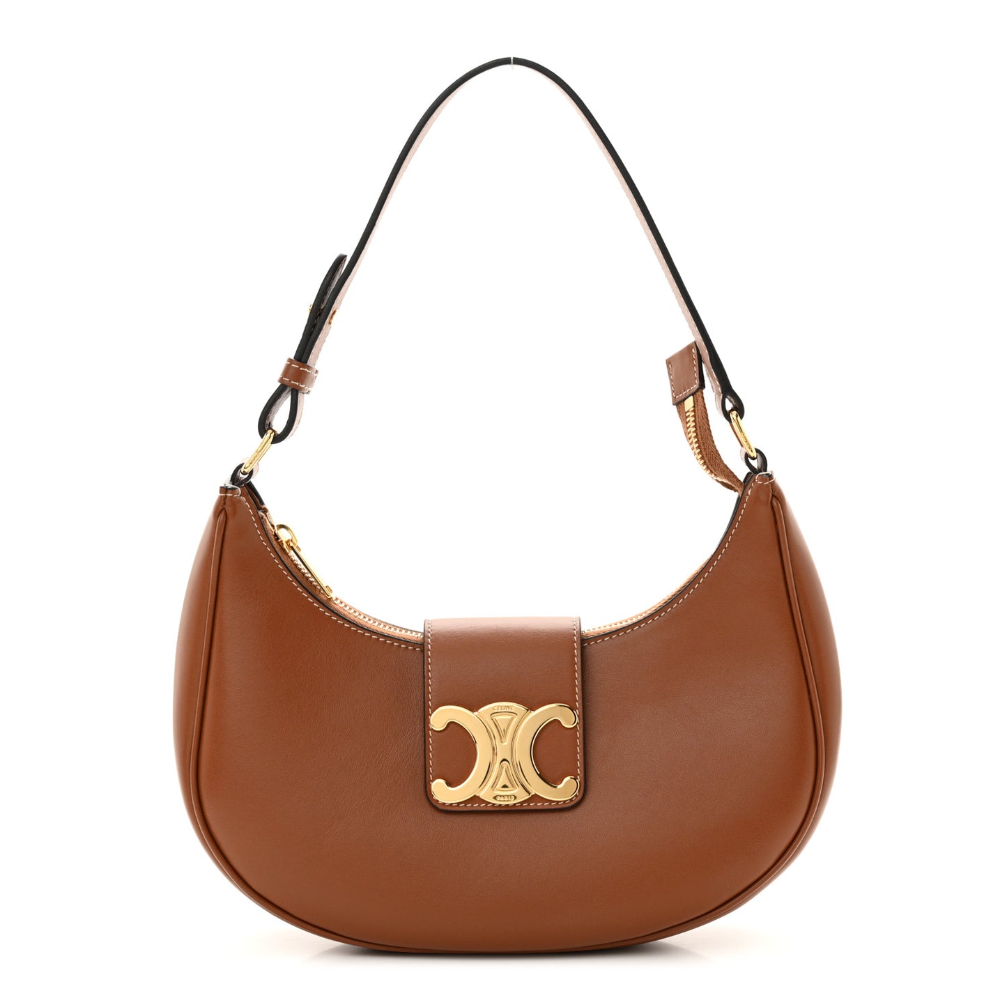 Smooth Calfskin Medium Strap Ava Triomphe Shoulder Bag Tan