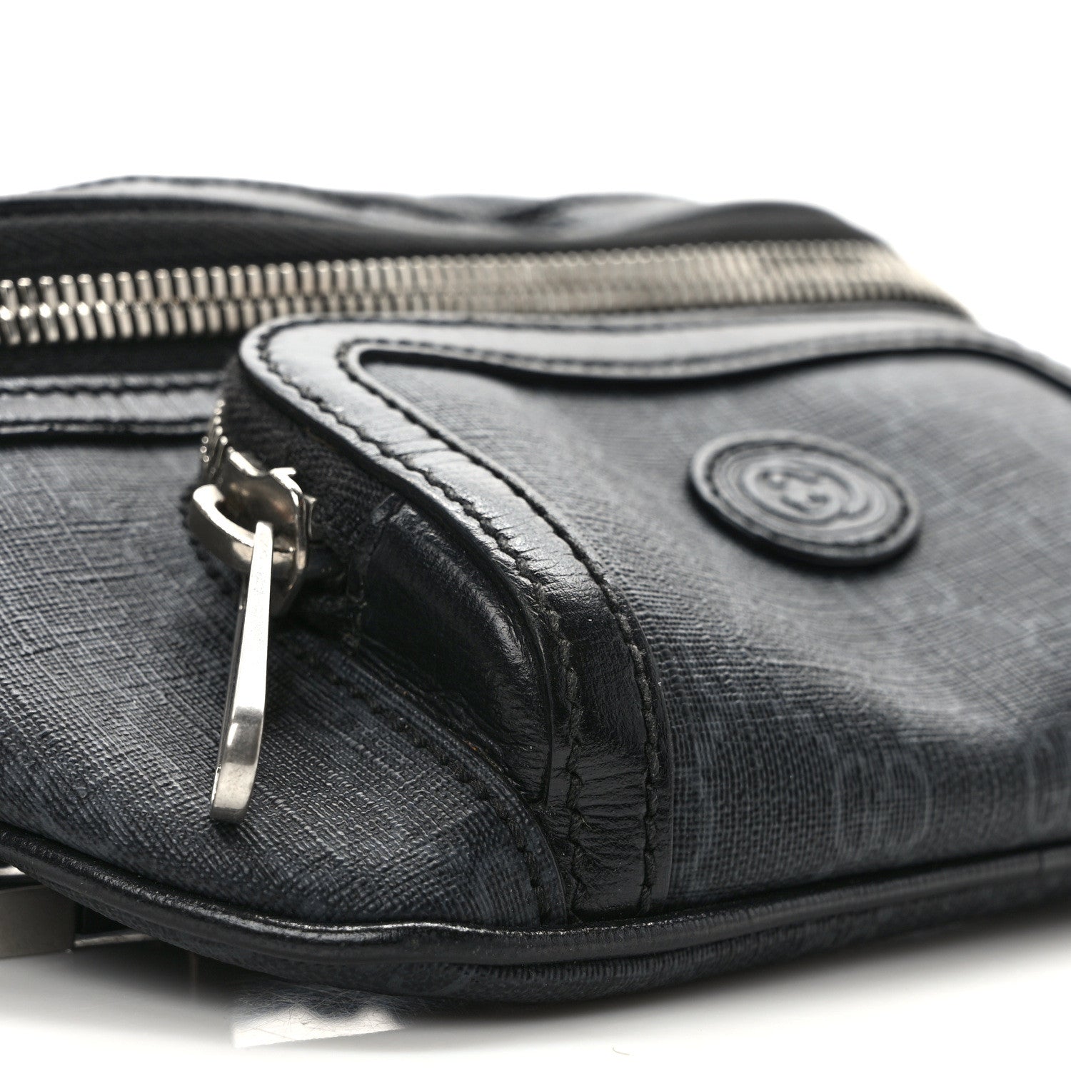 Gucci GG Supreme Monogram Textured Calfskin Retro Interlocking G Belt Bag Black 7 of 8