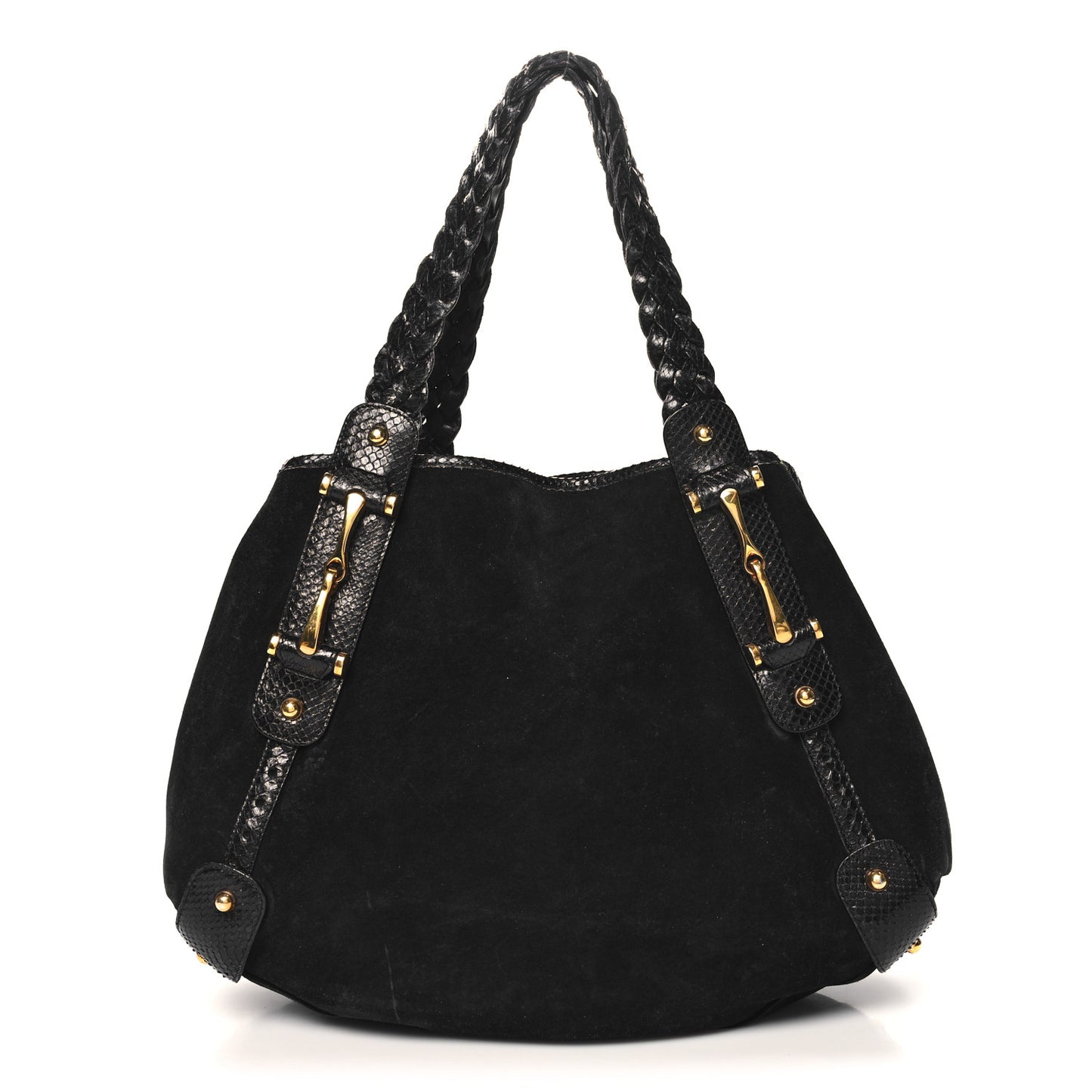 Snakeskin Suede Medium Pelham Shoulder Bag Black