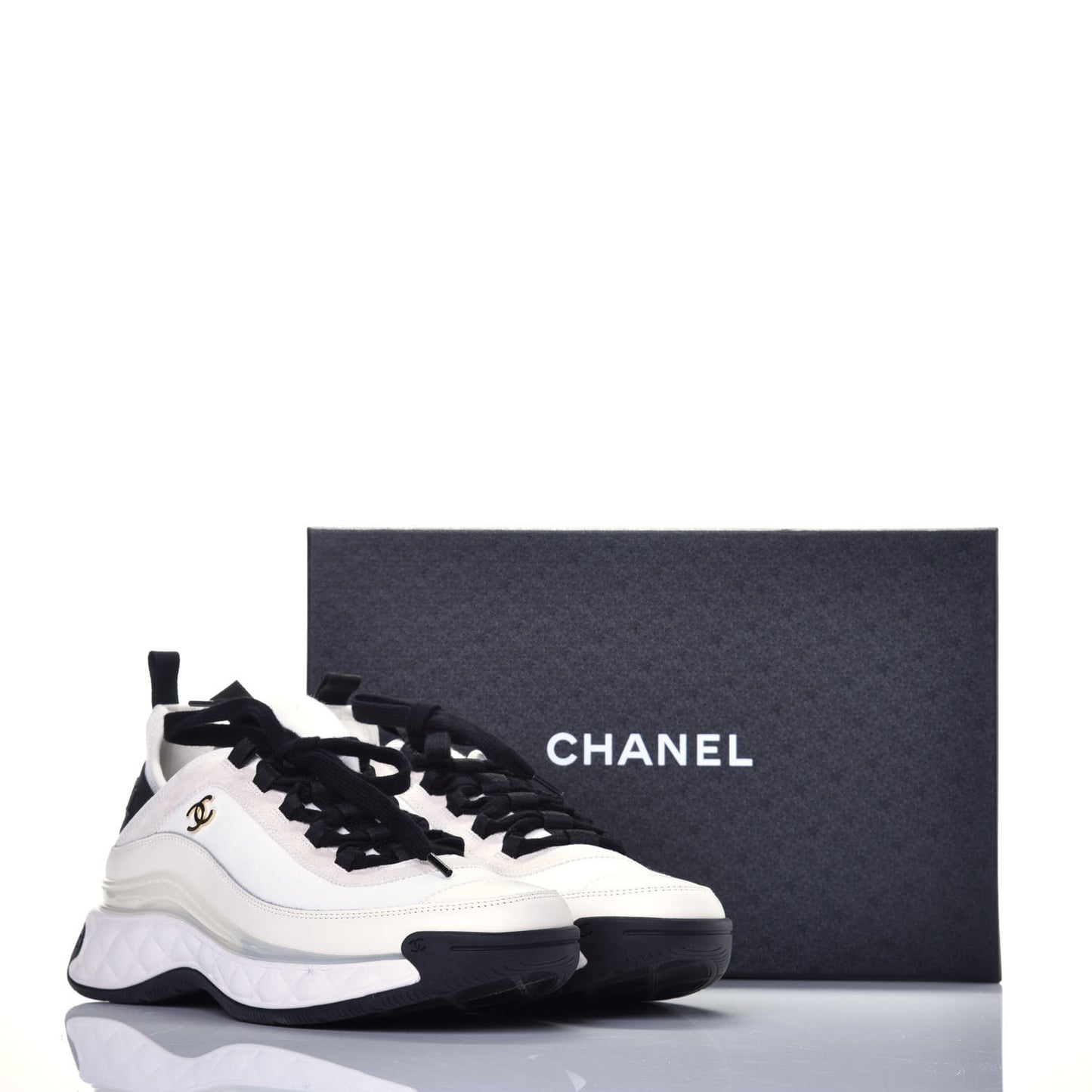 Velvet Calfskin Mixed Fibers CC Sneakers 40.5 Ivory Black