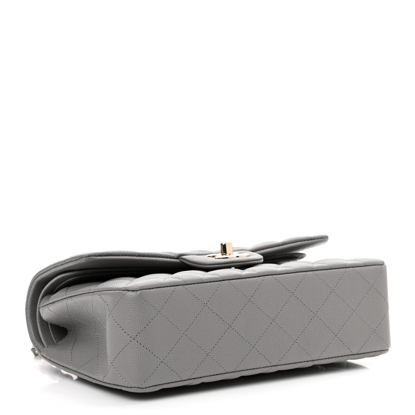 Caviar Quilted Small Double Flap Grey