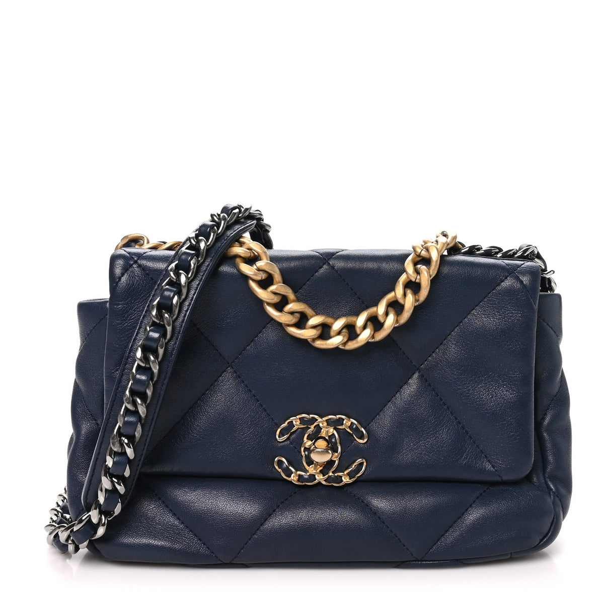Goatskin Quilted Medium Chanel 19 Flap Navy Blue