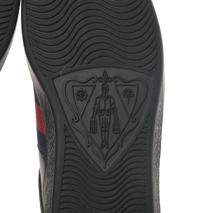 Gucci Miro Soft Calfskin Laminated Ayers Web Bee Embroidered Mens Ace Sneakers 6.5 Black Red Flame Night 7 of 11