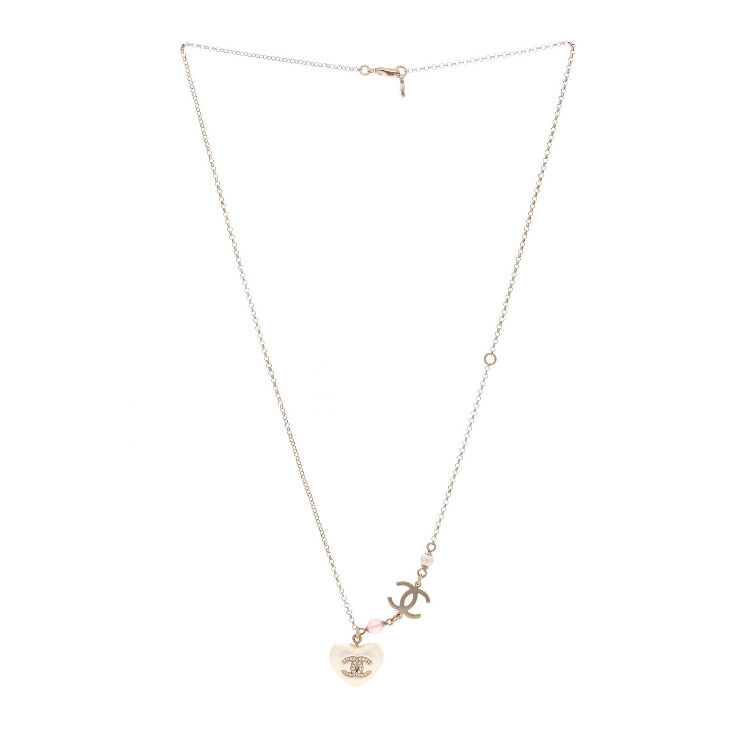 Resin Crystal CC Heart Necklace Pearly White Gold