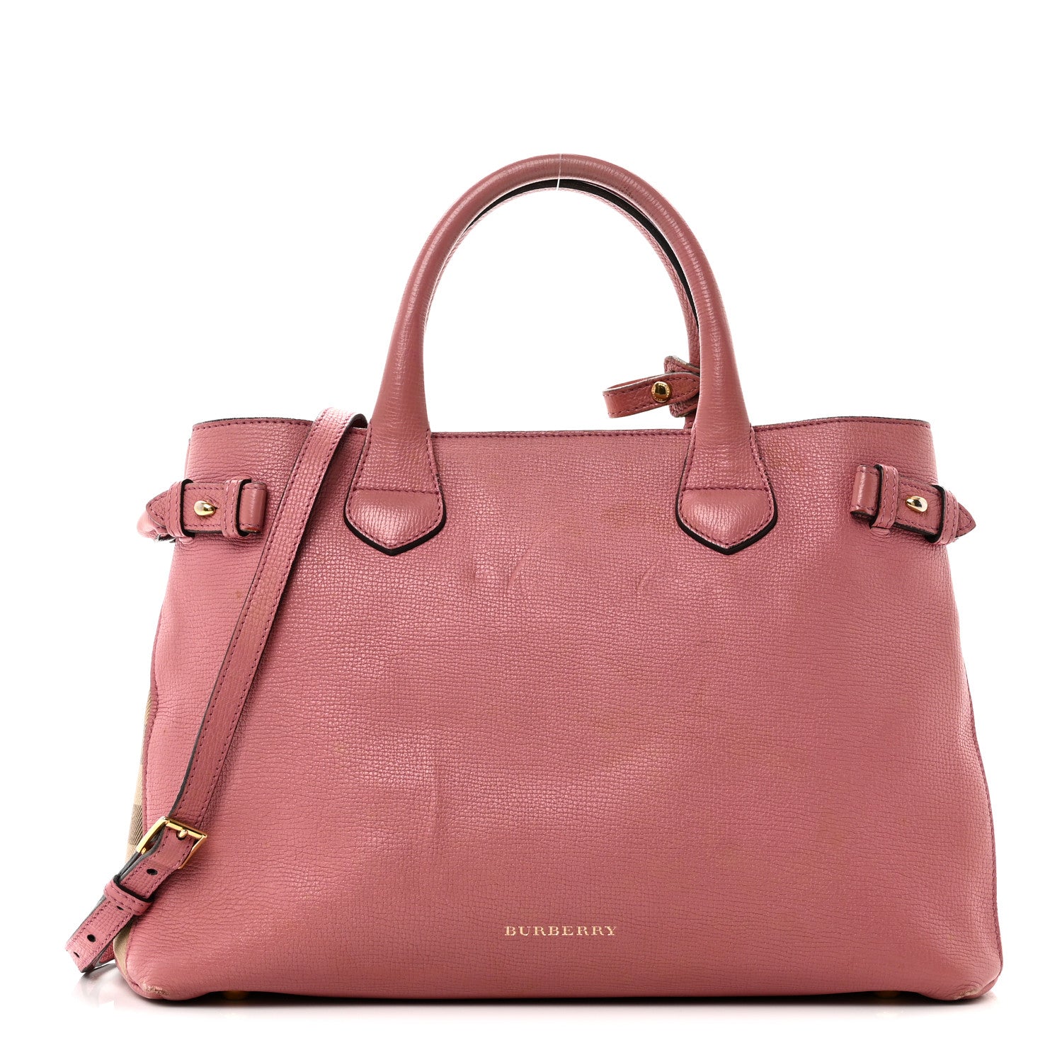 Burberry Derby Calfskin House Check Medium Banner Tote Mauve Pink 1 of 11