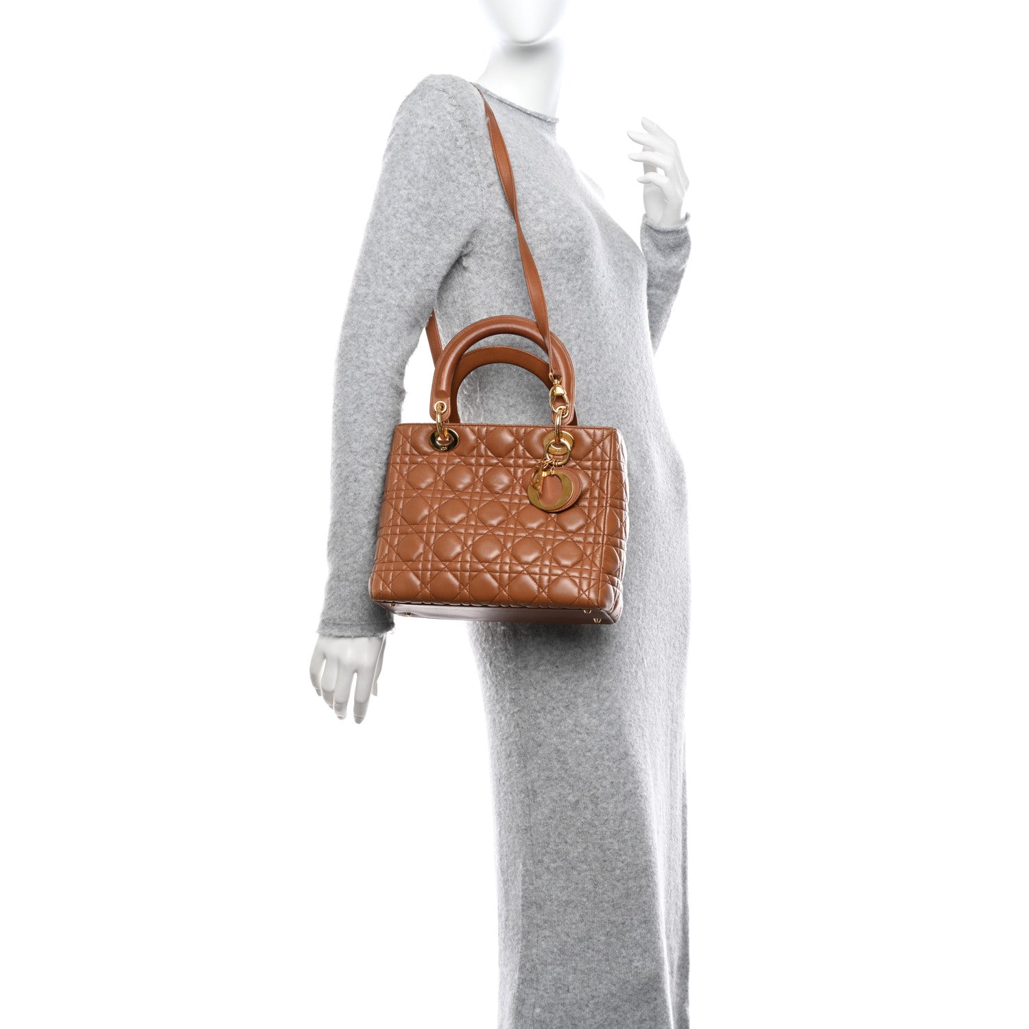 Christian Dior Lambskin Cannage Medium Lady Dior Tan 2 of 16