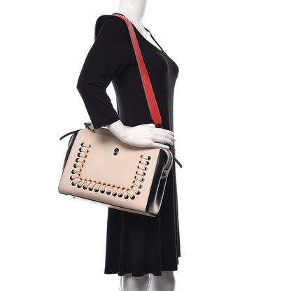 Fendi Vitello Baltico Shiny Nappa Lace Up DotCom Satchel Camelia Black Multicolor 2 of 11