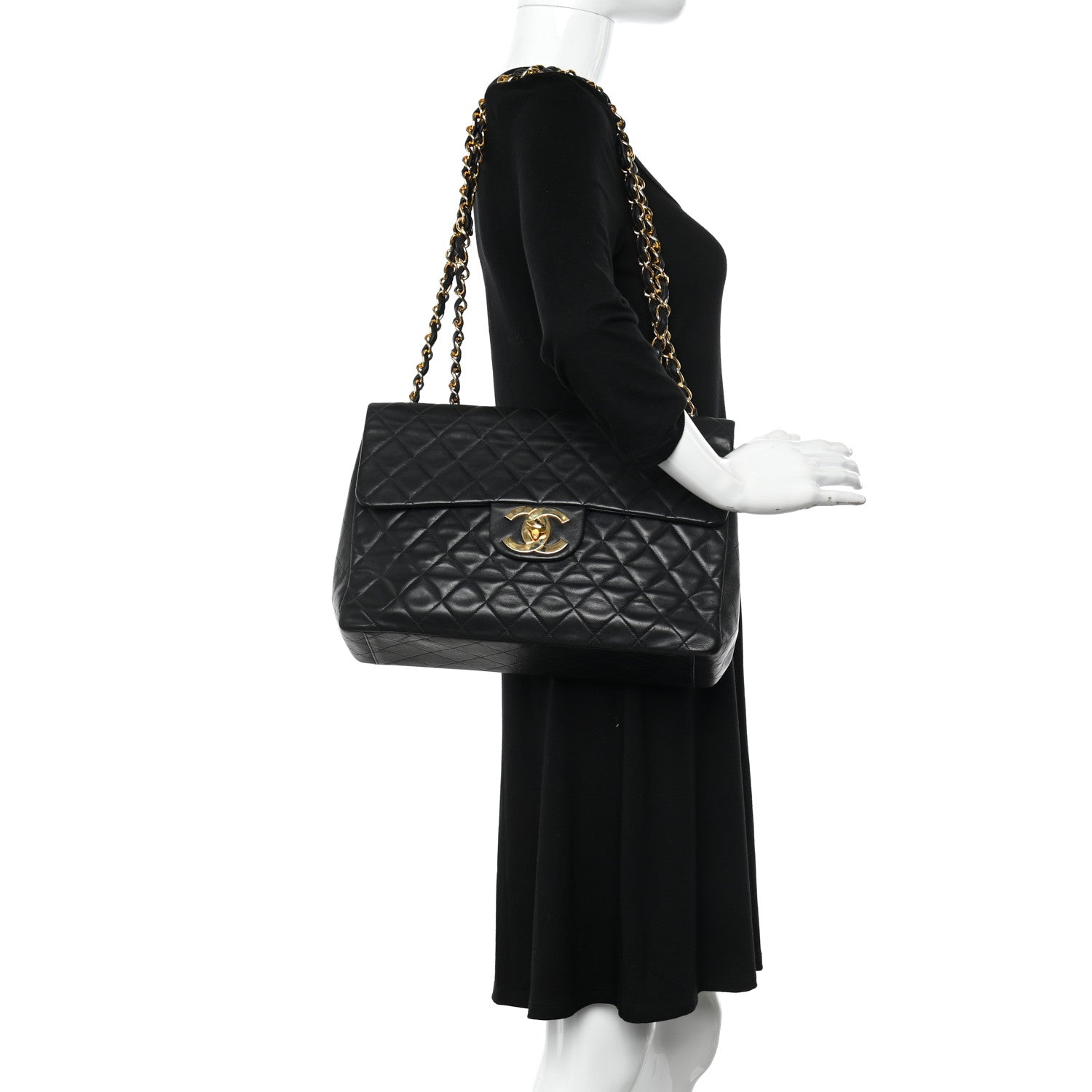 Chanel Lambskin Quilted XL Jumbo Single Flap Black 2 of 14