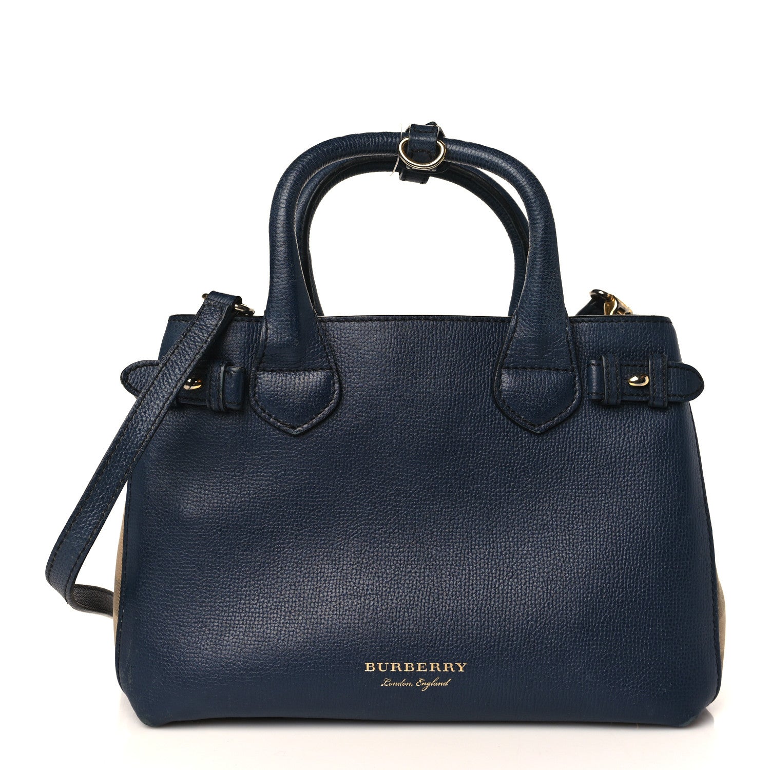 Burberry Calfskin House Check Small Banner Tote Midnight Blue 1 of 12