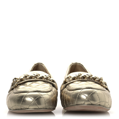 Chanel Metallic Lambskin Quilted Womens Chain CC Loafers 39.5 Gold 3 of 11
