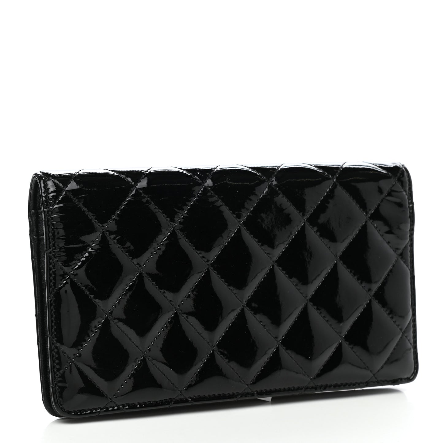 Patent Quilted Flap Wallet Black
